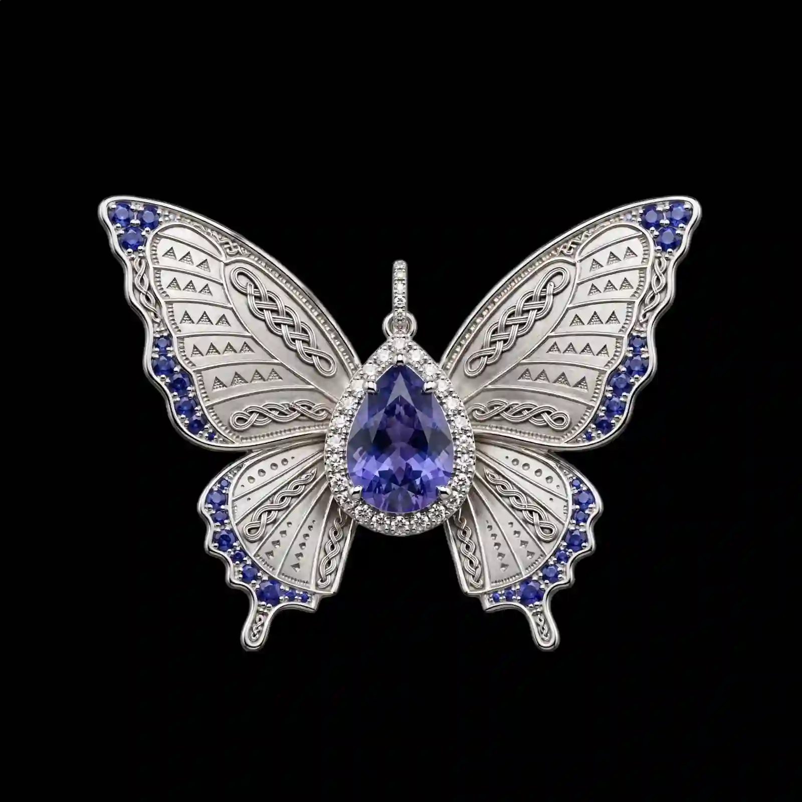 Butterfly Celtic Tanzanite Pendant - Butterfly Diamond Sapphire Wings