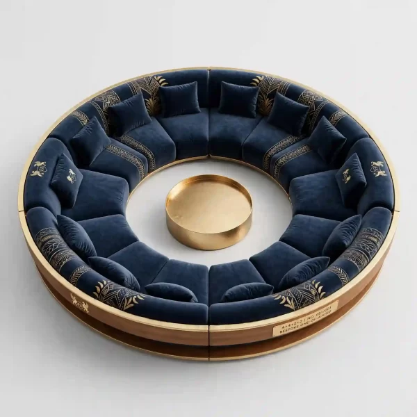 Golden Circle 14 Seater Midnight Blue Round Sofa