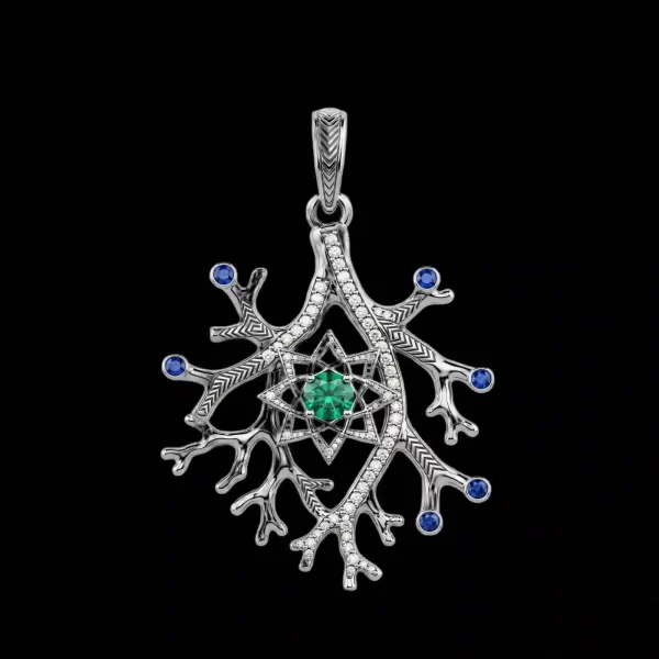 Coral Branch Star Emerald Pendant - Branch Sapphire Diamond Tree