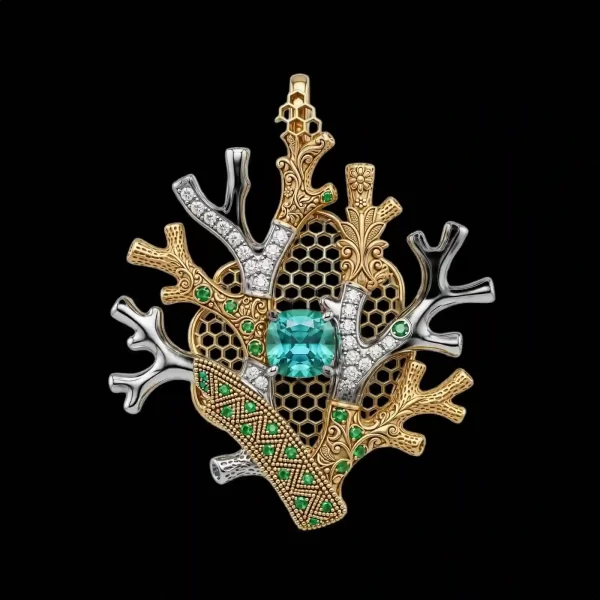 The Aquatic Coral Reef Paraiba Tourmaline Dual-Tone Gold Pendant - ExpensiveE Ocean Coral Collection 01/01