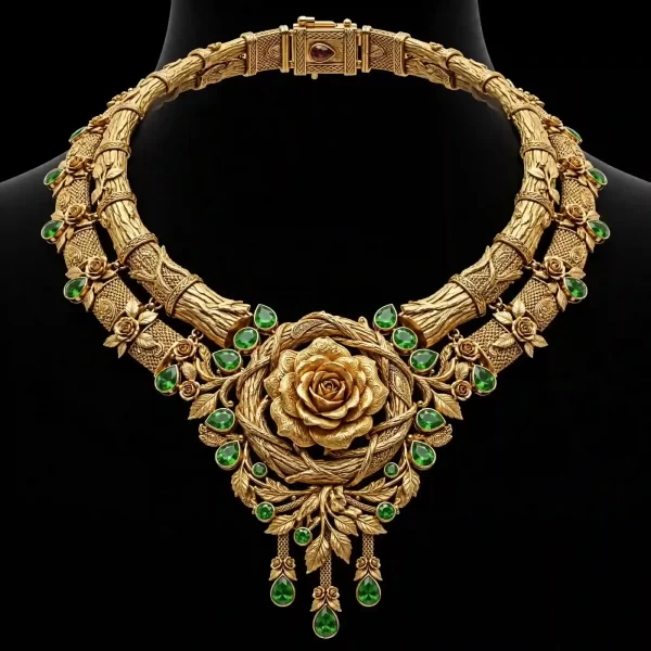 The Demantoid Rose Gold Birch Bark Twisted Rose Nest Collar Necklace - ExpensiveE Demantoid Rose Nest Collection 01/01