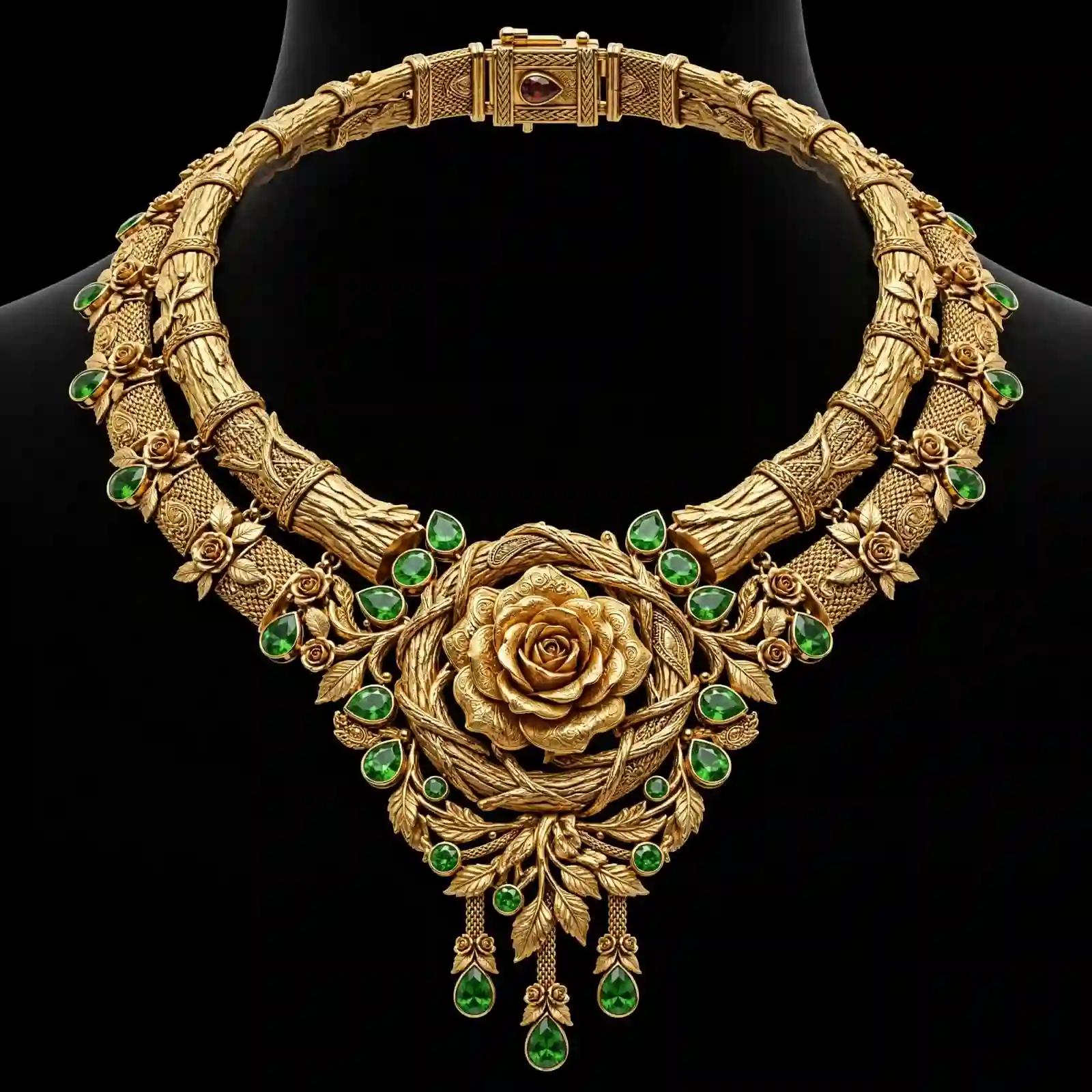 The Demantoid Rose Gold Birch Bark Twisted Rose Nest Collar Necklace - ExpensiveE Demantoid Rose Nest Collection 01/01