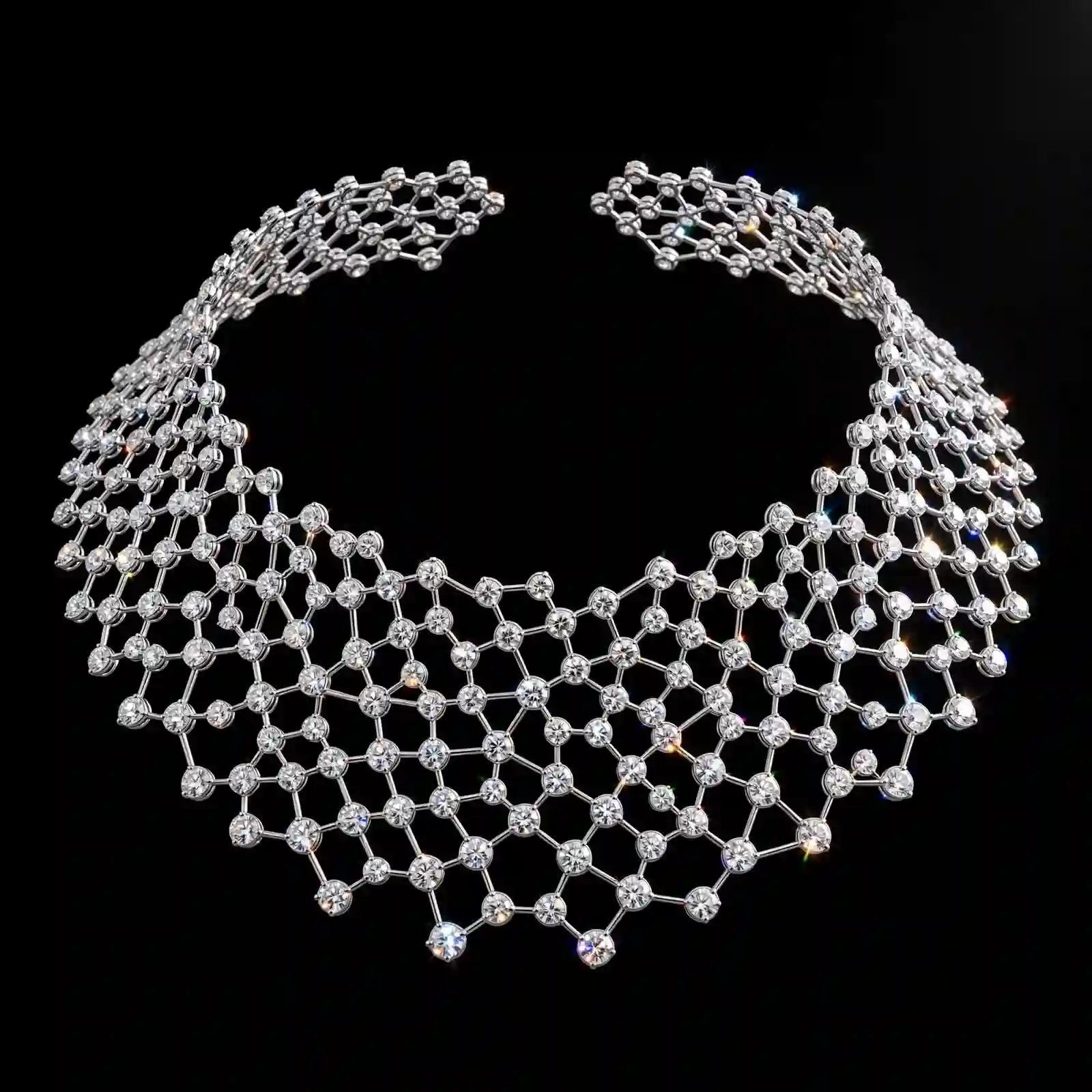 The EX Graphene Lattice Diamond Molecular Net Platinum Collar Choker Necklace - ExpensiveE Graphene Collection 01/01