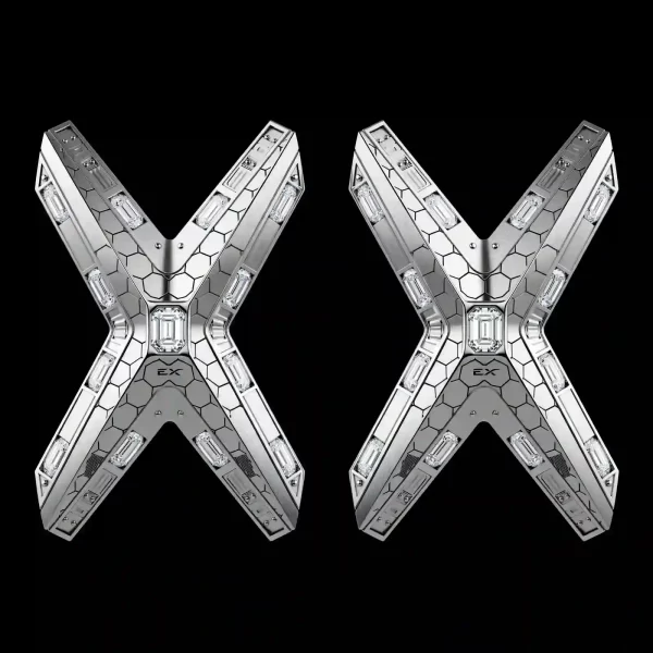 X Tech Baguette Diamond Earrings - Platinum Diamond Baguette X Honeycomb Tech