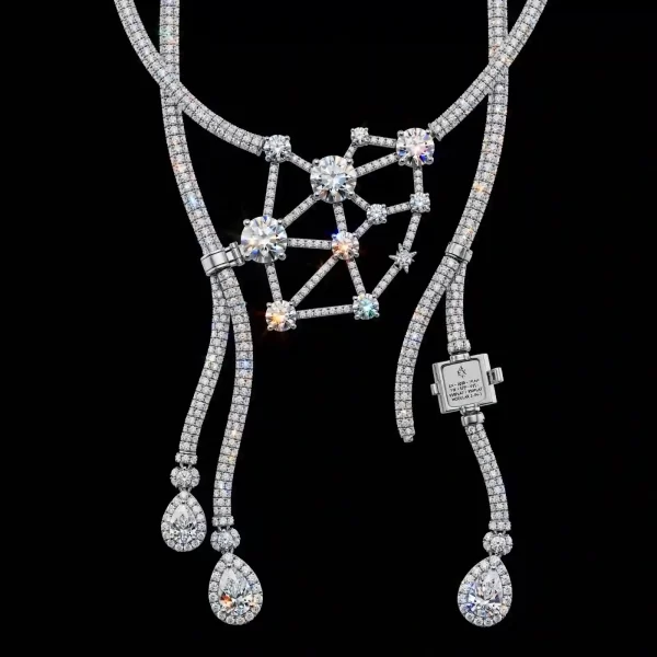 Constellation Lariat Diamond Necklace - Platinum Diamond Star Map Lariat Pear Halo