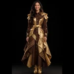 Bronze Gold ExpensiveE Brown Gold Origami Shirt Dress with Geometric Star and Gold Boots