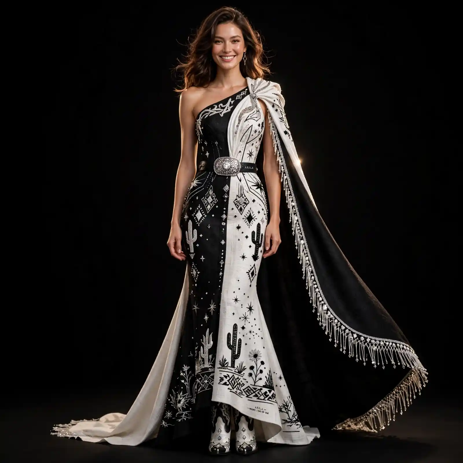 Desert Duality ExpensiveE Black White Cactus Fringe Cape Mermaid with Starburst