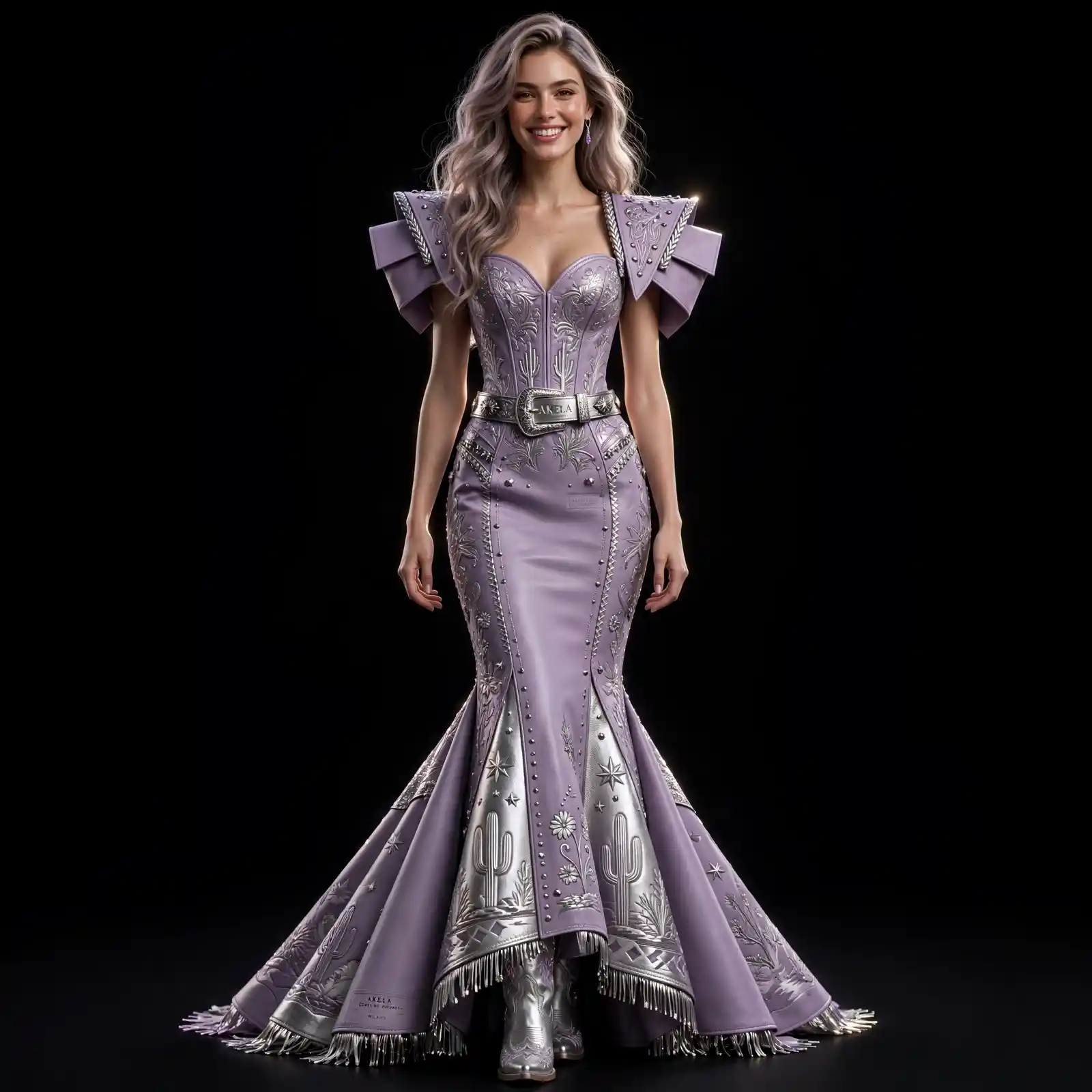 Lilac Armour ExpensiveE Lavender Silver Studded Shoulder Mermaid with Cactus Fringe