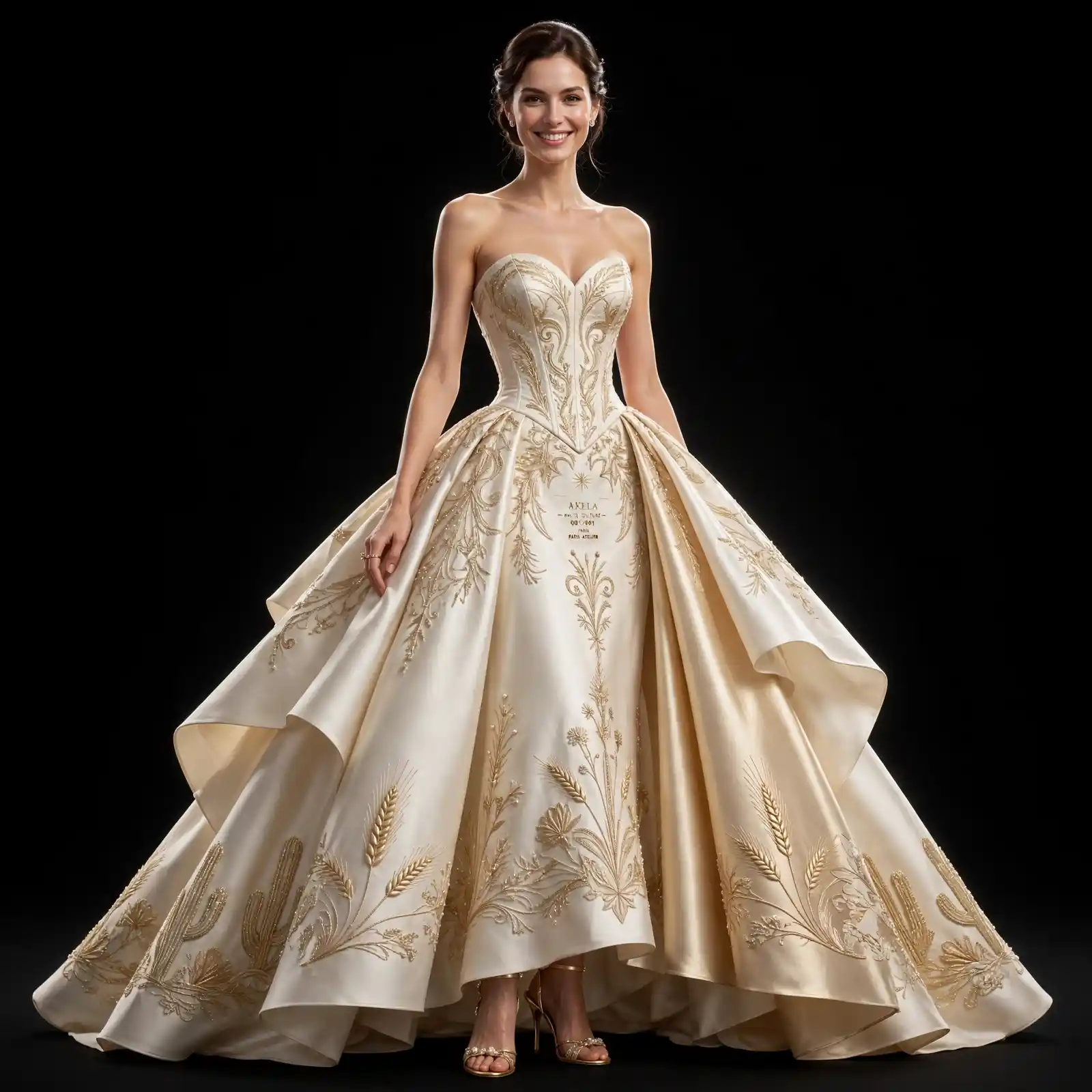 Akela Prairie Gold ExpensiveE Ivory Cream Corset BallGown with Wheat Cactus Embroidery