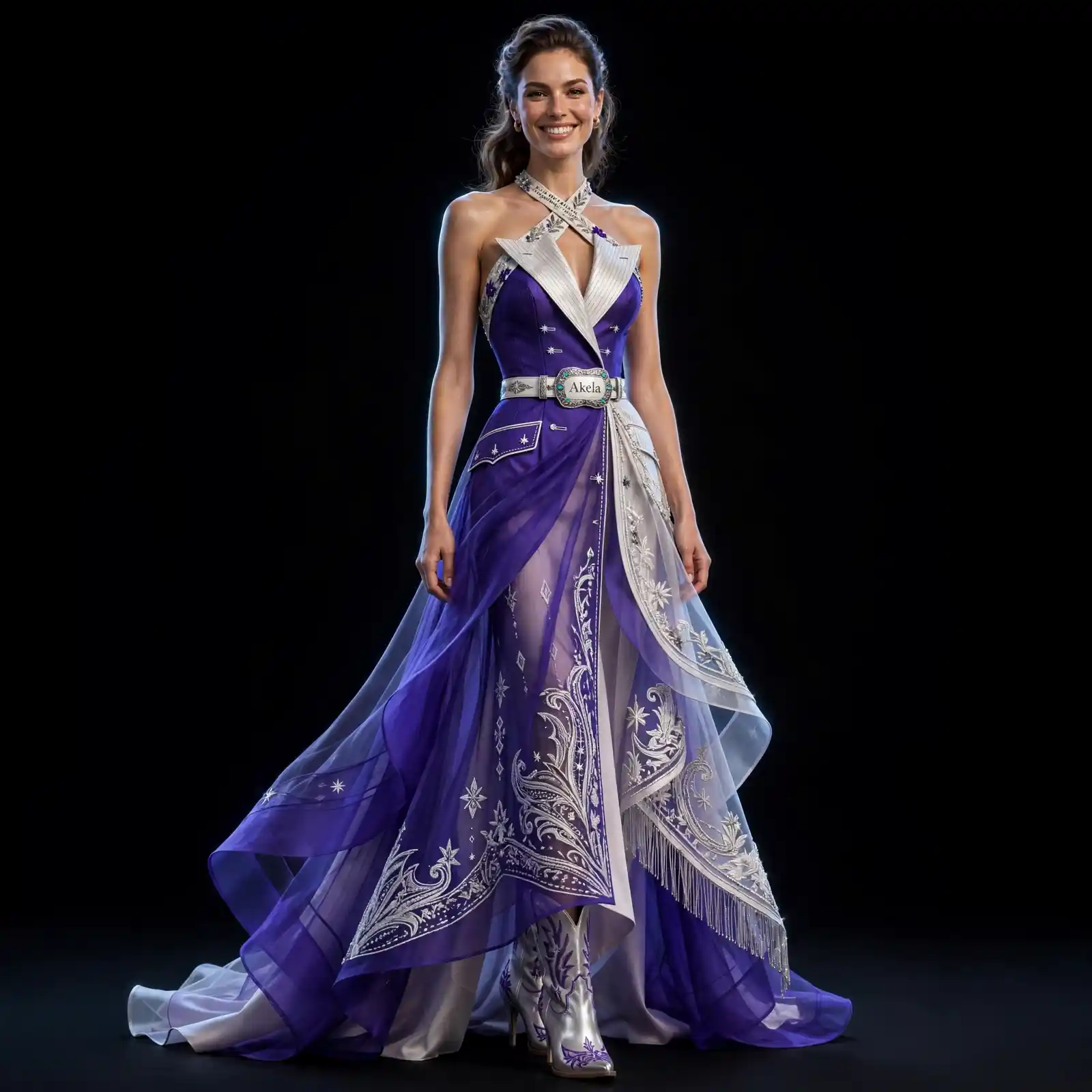 Akela Purple Enchant ExpensiveE Royal Purple White Sheer Western High-LowGown