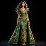 Clockwork Emerald ExpensiveE Green Gold Steampunk Gear Corset BallGown