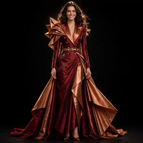 Akela Burgundy Royale ExpensiveE Wine Copper Spiked Blazer MermaidGown