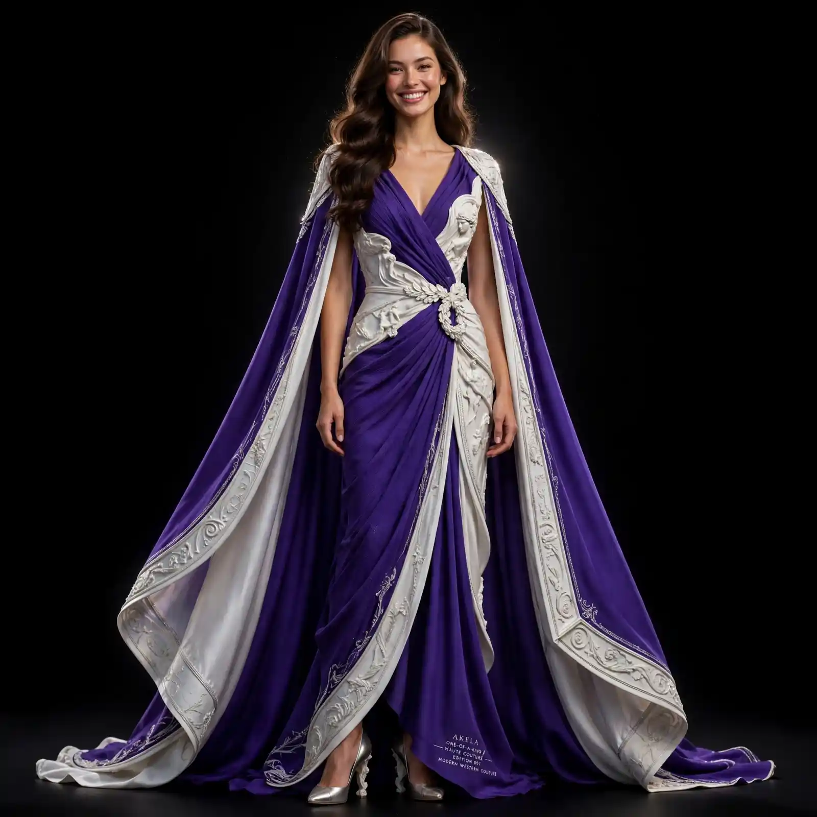 Grecian Goddess ExpensiveE Purple White Cape DrapedGown with Sculptural Bodice