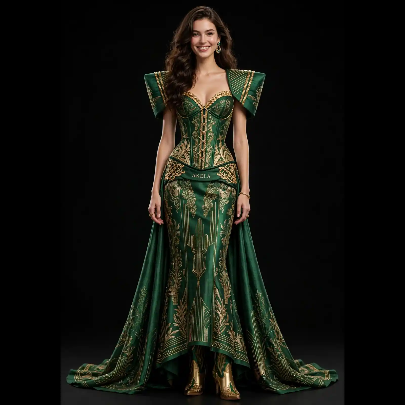 Emerald Cactus ExpensiveE Green Gold Corset MermaidGown with AKELA Corset Belt