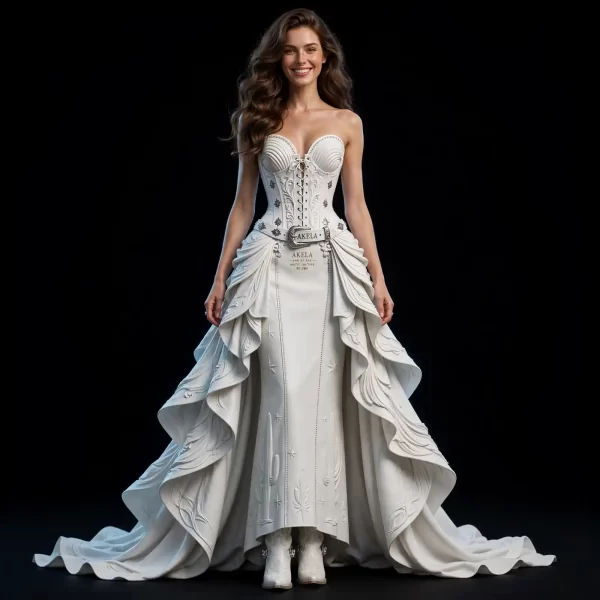 Akela Ghost Canyon ExpensiveE White Sculpted Ruffle Western Corset MermaidGown