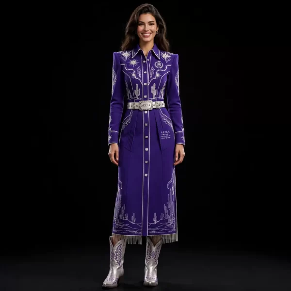 Akela Desert Bloom ExpensiveE Purple Cactus Star Western Shirt Dress