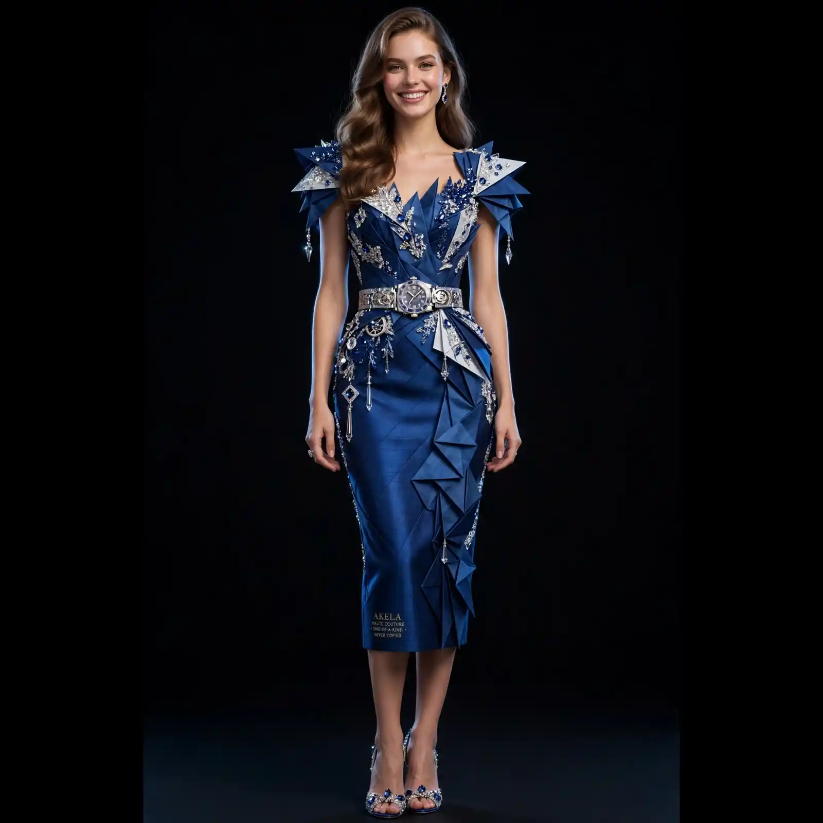 Akela Starlight Sapphire ExpensiveE Navy Blue Silver Origami Armor Dress