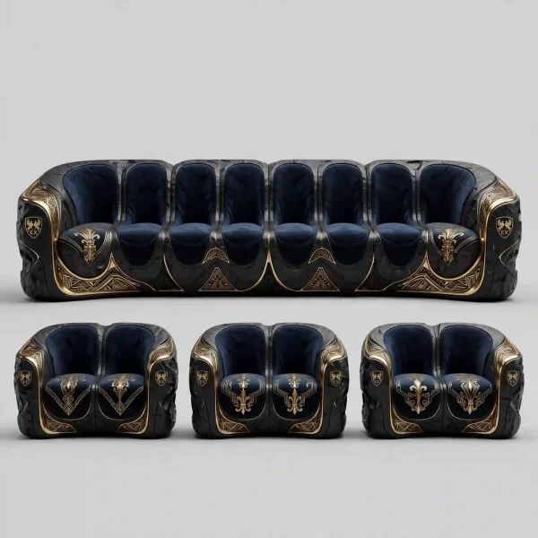 Ebony Sovereign 14 Seater Luxury Sofa Set - Black Gold Navy