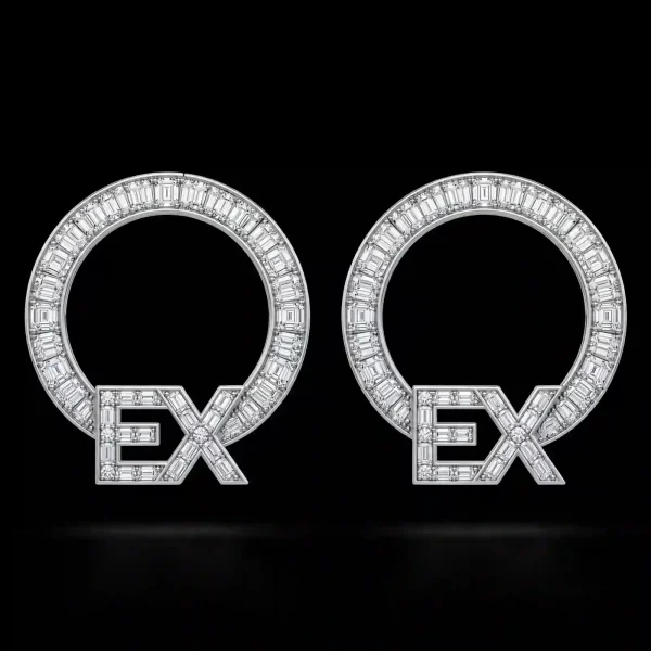 Tri Mech EX White Gold Baguette Gear Earrings