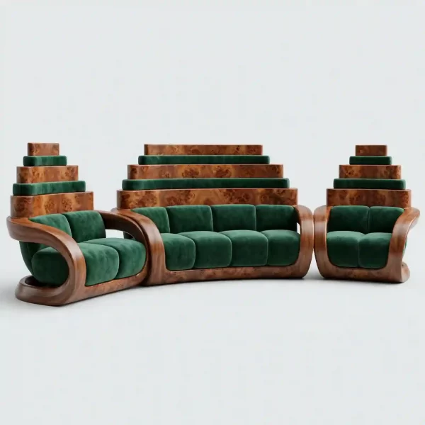Ziggurat Emerald 4+2+2 Tiered Temple Sofa Set