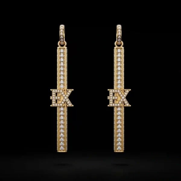 Ex Logo Bar Diamond Earrings - Gold Ex Bar Diamond Pavé Long Drop Tower
