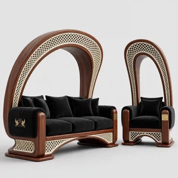 Halo Arch Throne 3+1 Black Velvet Luxury Sofa