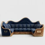 The Art Deco Wave Navy Blue Gold 8+4+4 Seater Curved Palace Sofa - ExpensiveE Made-to-Order No. 001/001