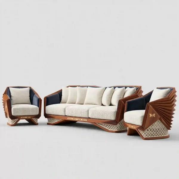 Origami Wing Luxury Sofa Set - 5 Seater Fan Wood