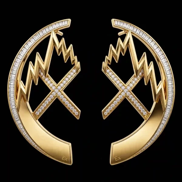 Gold Thunder X Baguette Diamond Earrings - Gold Thunder X Baguette Diamond Halo Lightning