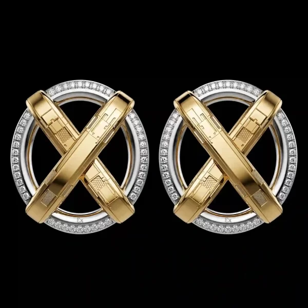 Orbital X Gold Diamond Halo Earrings - Gold X Orbital Honeycomb Tech Diamond Halo Ring