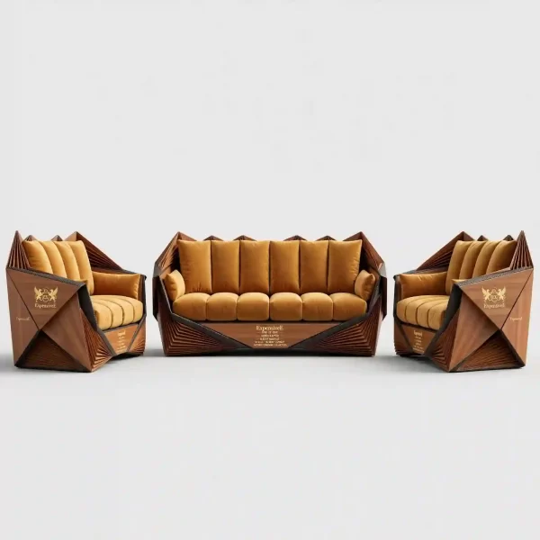 The Origami Falcon Gold Mustard 6+4+4 Seater Geometric Sofa Set - ExpensiveE Future Origami Collection