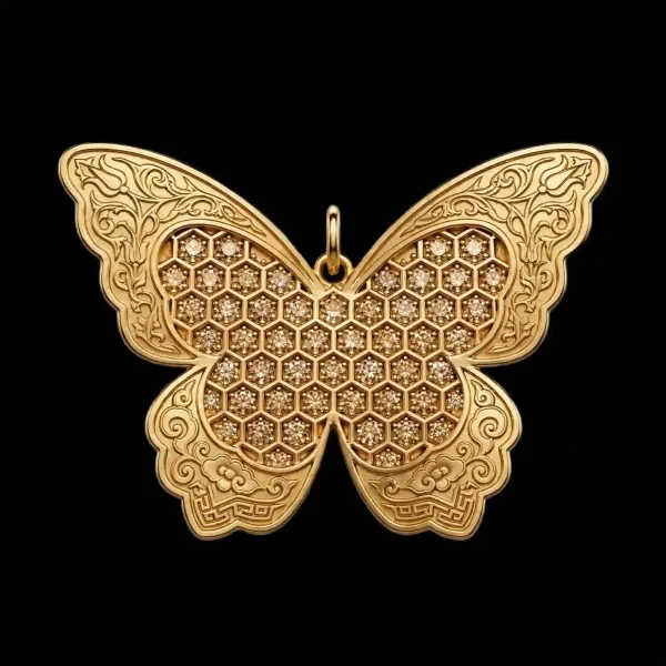 The Monarch Butterfly Champagne Diamond Honeycomb Gold Pendant - ExpensiveE Butterfly Monarch Collection 01/01