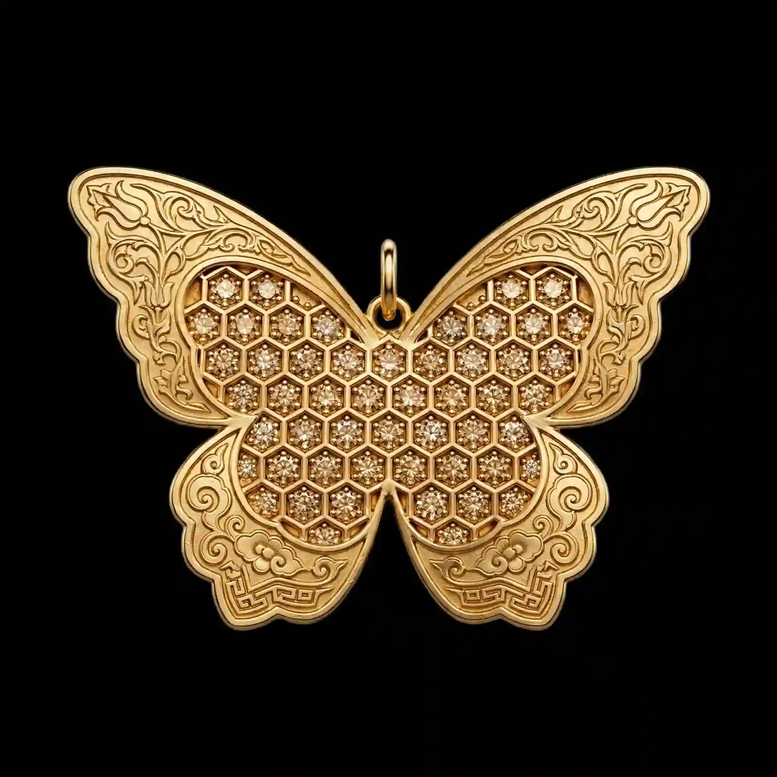 The Monarch Butterfly Champagne Diamond Honeycomb Gold Pendant - ExpensiveE Butterfly Monarch Collection 01/01