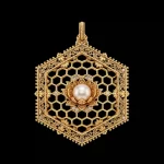 Lotus Pearl Honeycomb Hexagon Gold Pendant