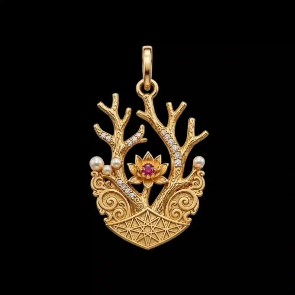 Antlers Lotus Ruby Pearl Gold Throne Pendant