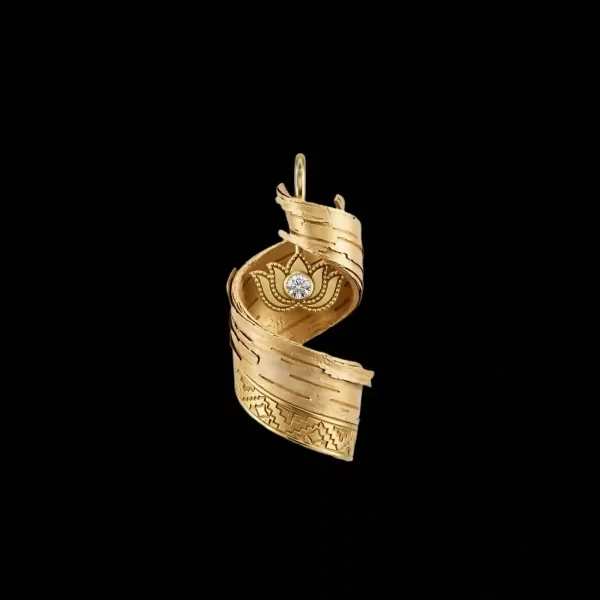 The Birch Bark Twisted Spiral Lotus Diamond Gold Pendant - ExpensiveE Forest Birch Collection 01/01
