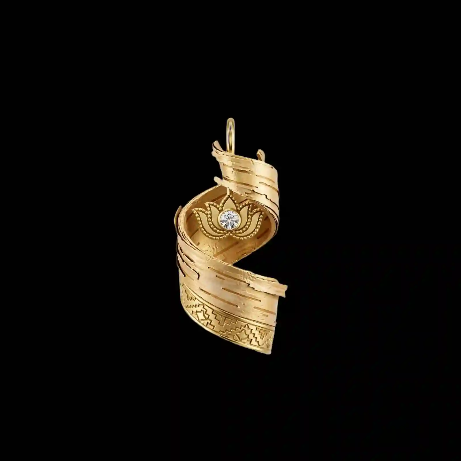 The Birch Bark Twisted Spiral Lotus Diamond Gold Pendant - ExpensiveE Forest Birch Collection 01/01