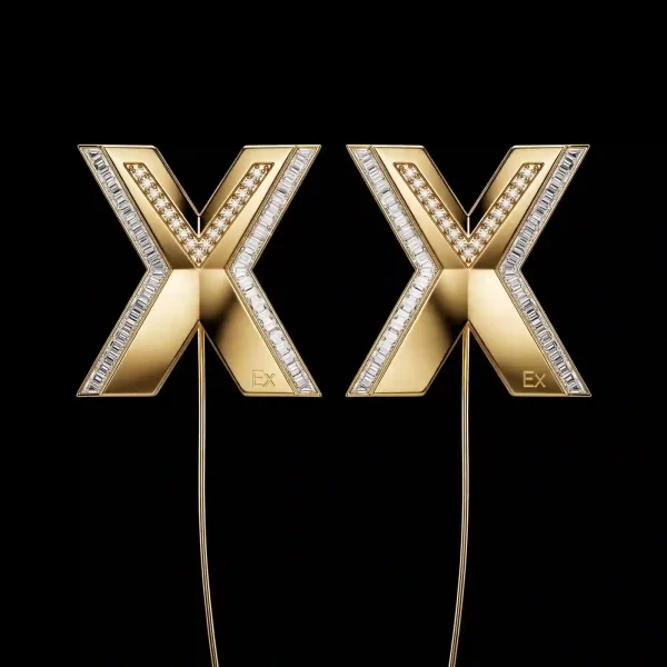 EX Baguette Mirror Gold Diamond X Threader Earrings