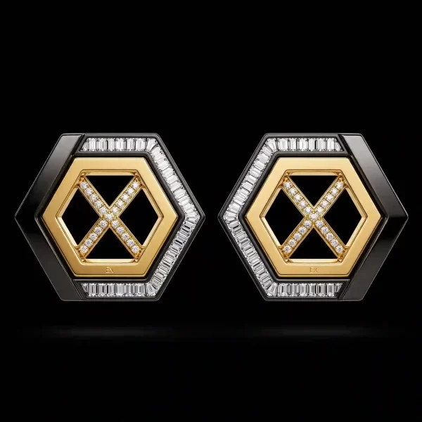Hexa Noir Gold Carbon X Diamond Earrings