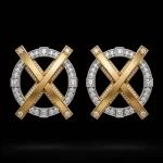 Orbit X Gold White Diamond Round Stud Earrings