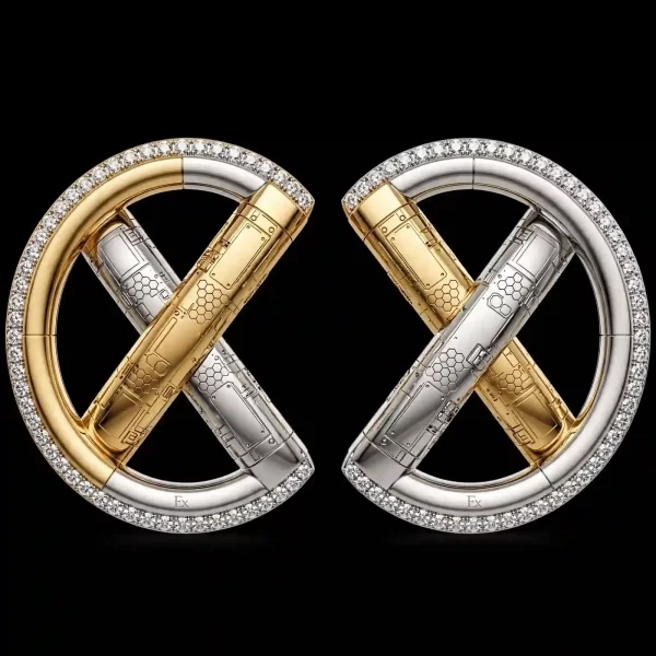 The EX Bicolor Gold Honeycomb X Diamond Hoop Earrings - ExpensiveE Honeycomb X Collection 01/01