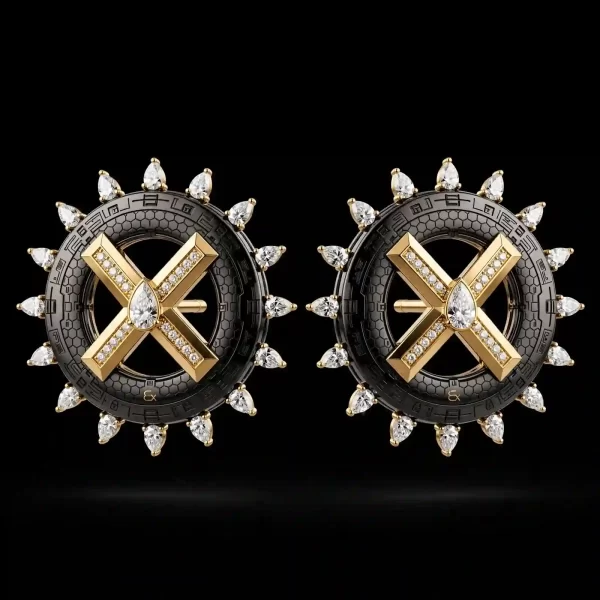 The EX Black Titanium Solar Corona Pear Diamond X Halo Stud Earrings - ExpensiveE Solar Corona Collection 01/01