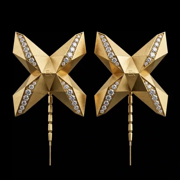 Butterfly X Faceted Gold Diamond Threader Earrings