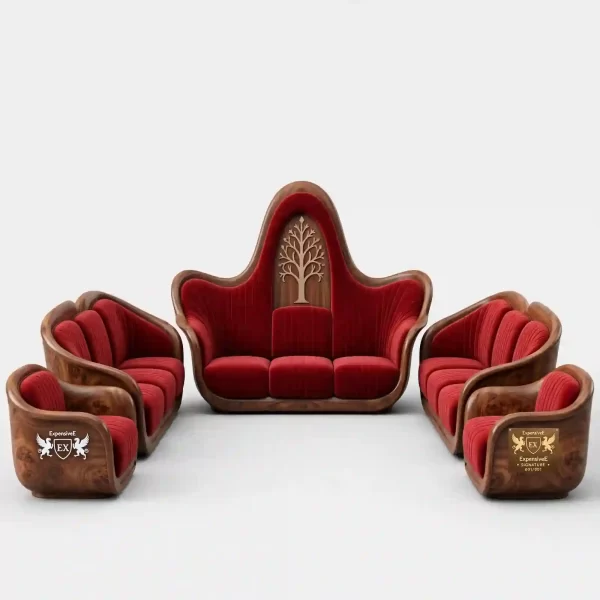 The Crimson Throne Tree of Life Red Velvet 3+3+1+1 Royal Sofa Set - ExpensiveE Signature 001/001