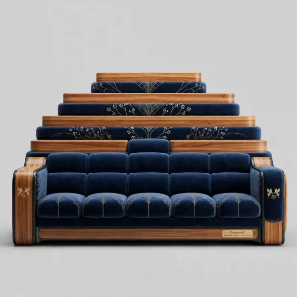 Midnight Dynasty Curved Luxury Sofa Set - Blue Gold Mountain