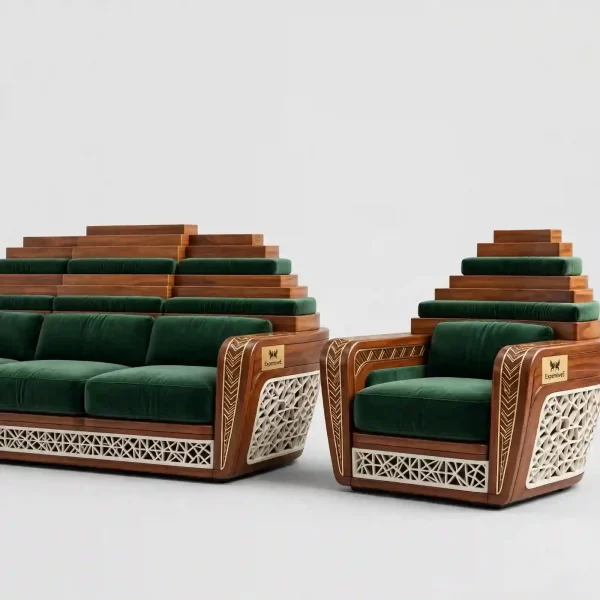 The Emerald Pyramid Throne 6+4 Seater Stepped Wood Sofa Set - ExpensiveE Ziggurat Collection