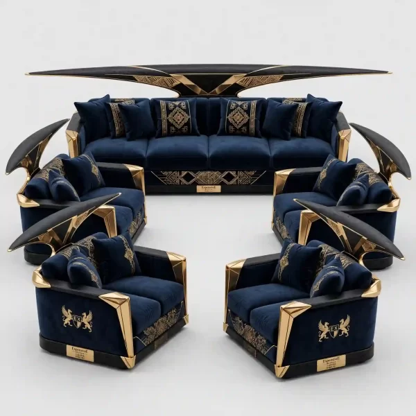 Manta Stingray Dragon Luxury Sofa Set - Navy Gold Wing 3+2+2+2