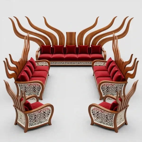 Phoenix Flame Wing Luxury Sofa Set - Red Velvet 17 Seater U Shape