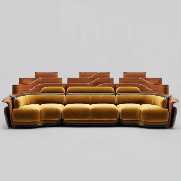 Terrace Wave Tiered Luxury Sofa - Mustard Velvet 6 Seater