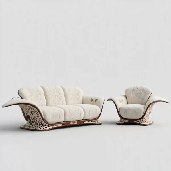 Manta Ray Wing Luxury Sofa Set - Ivory Boucle 3+1
